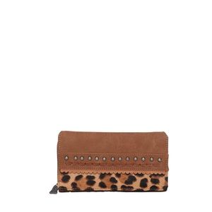 TR142-W010 Trinity Ranch Hair-On Studded Style Wallet COLOR BROWN/leopard